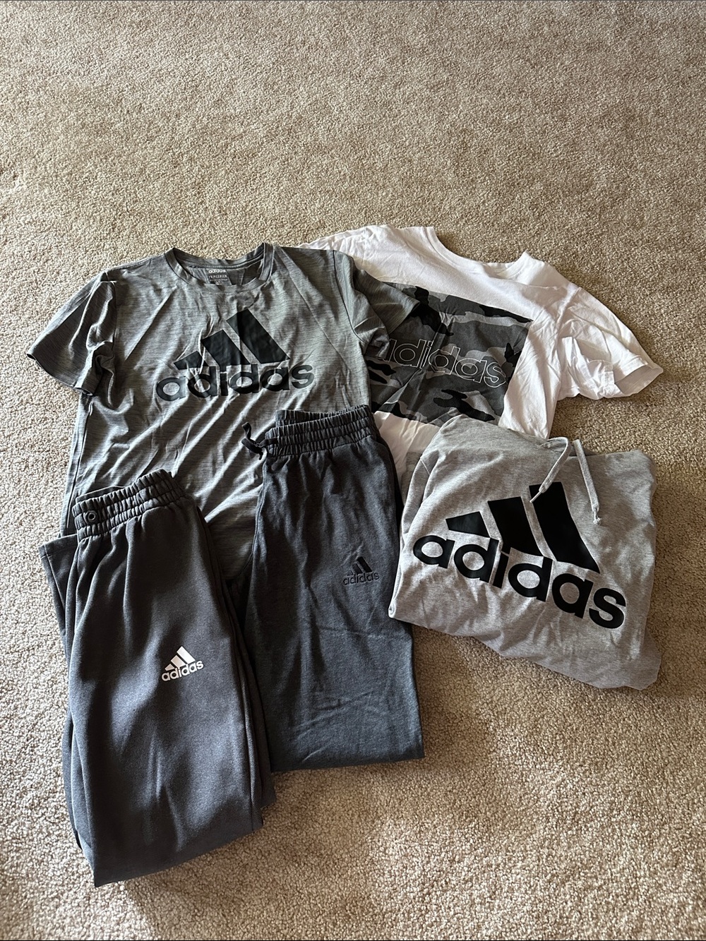 Adidas athletic tee, hoodie, pants bundle